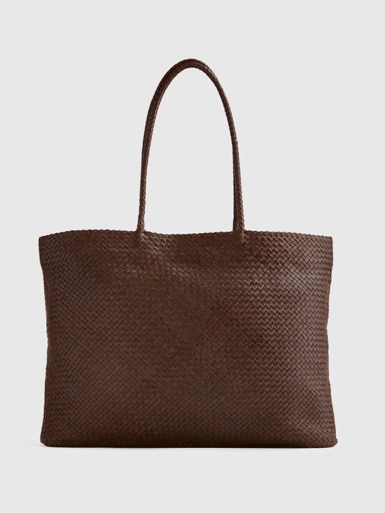 Quince Handbags - Quince Italian Leather Dark Brown Handwoven Tote Bag